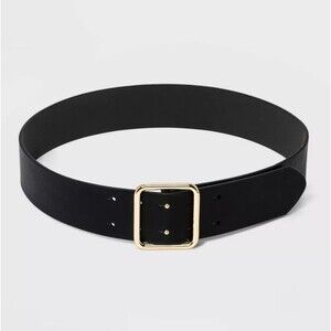 NWT Wide Black Leather Belt - Double Center Prong  - M - A New Day by Target